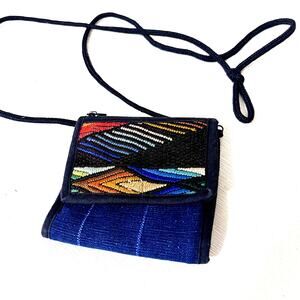 Mini Handmade Navy blue crossbody bag purse Guatemala woven wallet